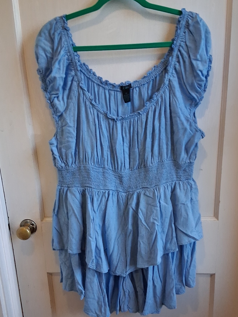 Light Blue Smocked-Waist Tiered Mini Dress